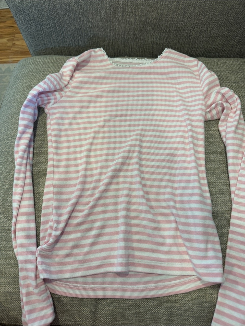Pink and White Striped Long Sleeve Top
